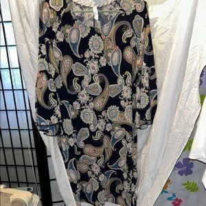 Honeyme Navy Paisley Long Sleeve Dress